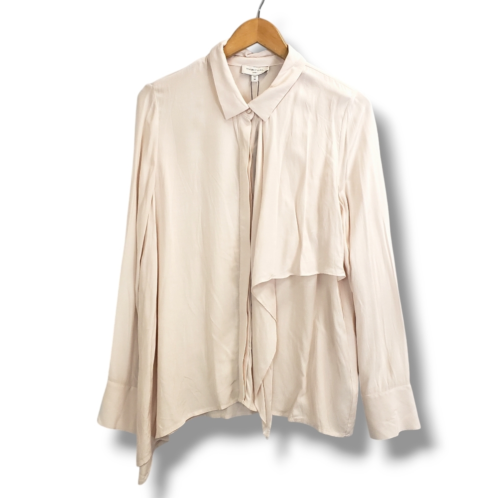 Habitual Cream Button-up Flap Accent Blouse Size Medium NWT